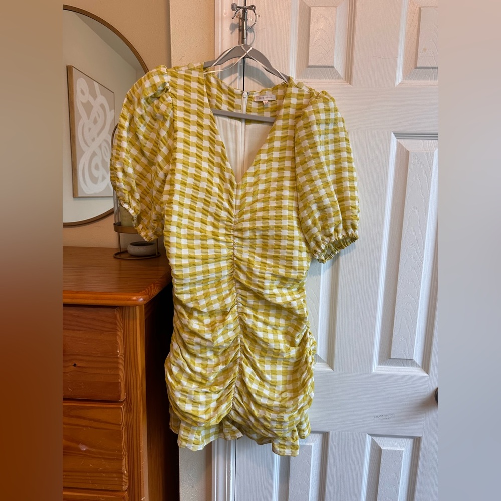 Skies Are Blue Yellow Gingham Mini Dress